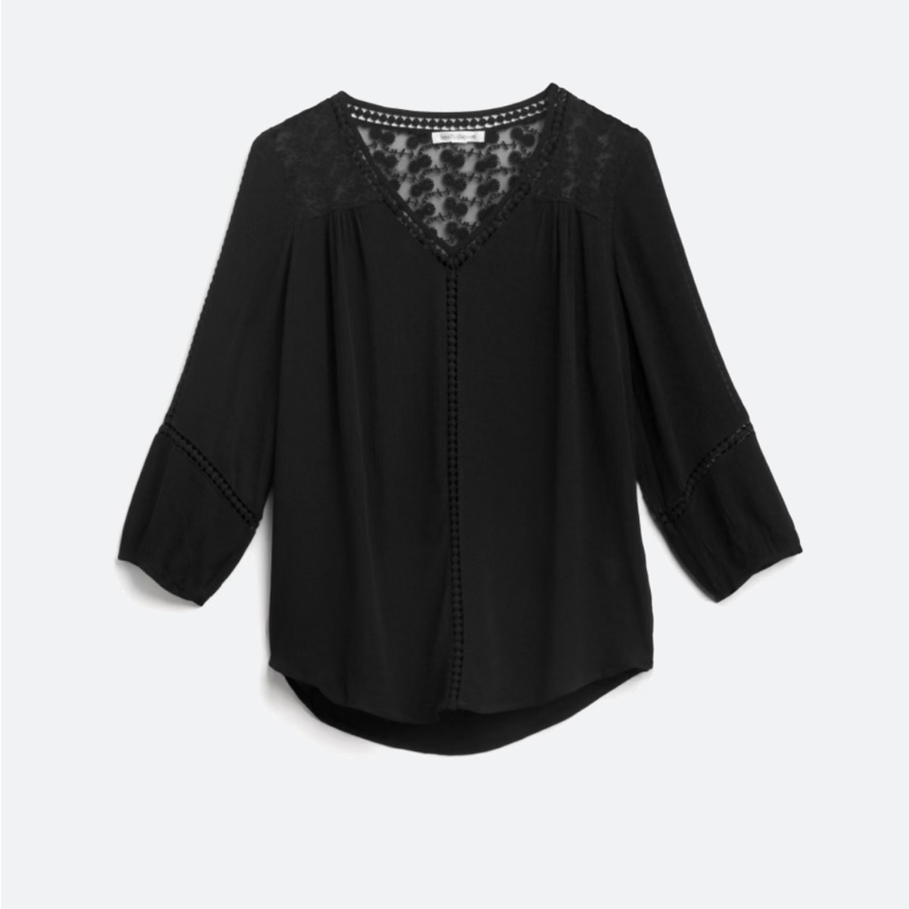 John Paul Richard, size medium, black lace trim blouse